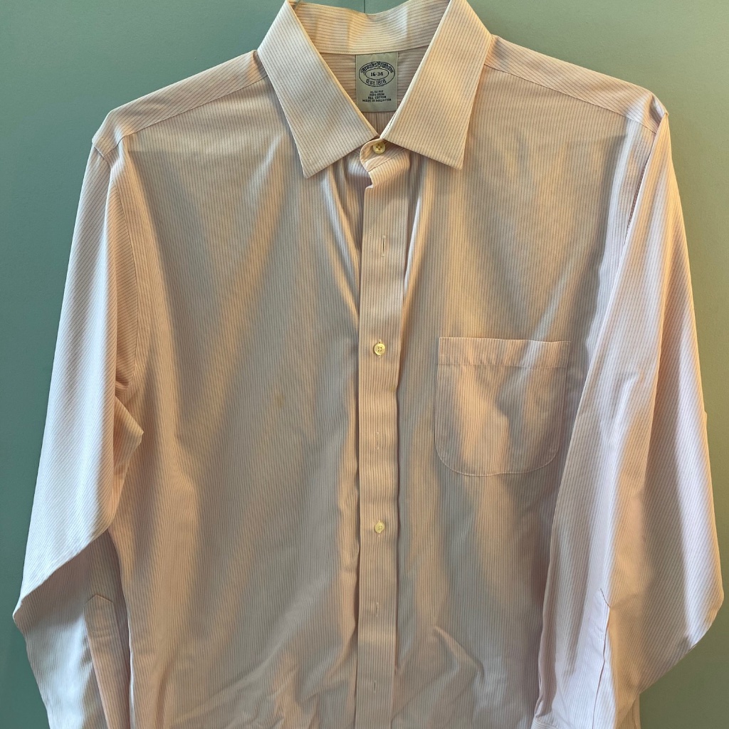 Brooks Brothers Shirt, 16x34, White W/Pink Stripes